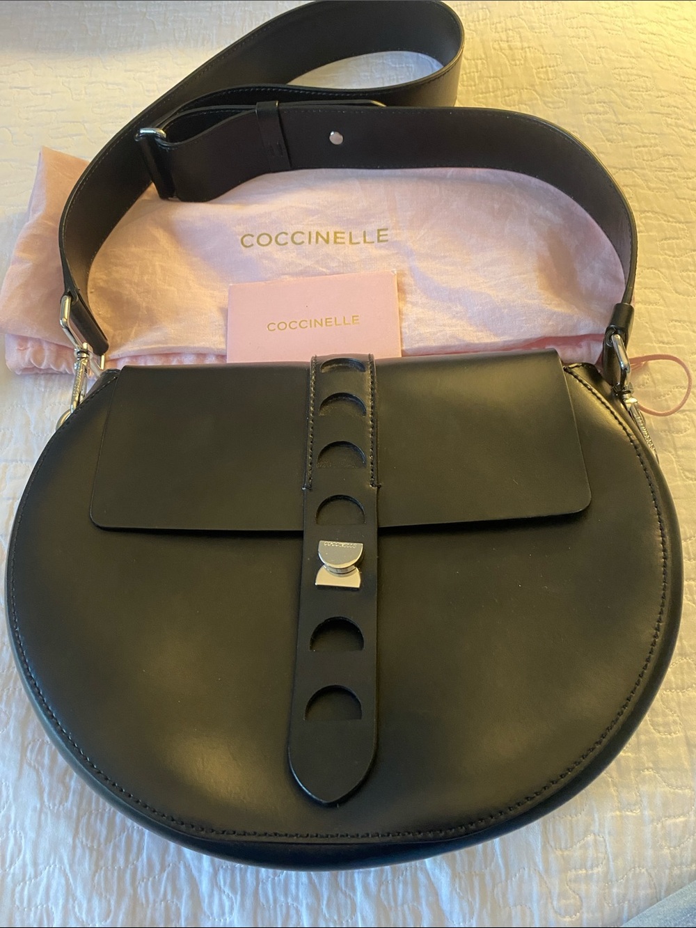 Coccinelle Black Leather Rounded Crossbody Bag